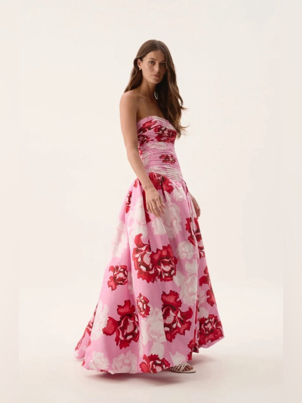 Aje Pink Red Floral Printed Violetta Bubble Hem Strapless Gown AU6/US2 NWT - Picture 4 of 10